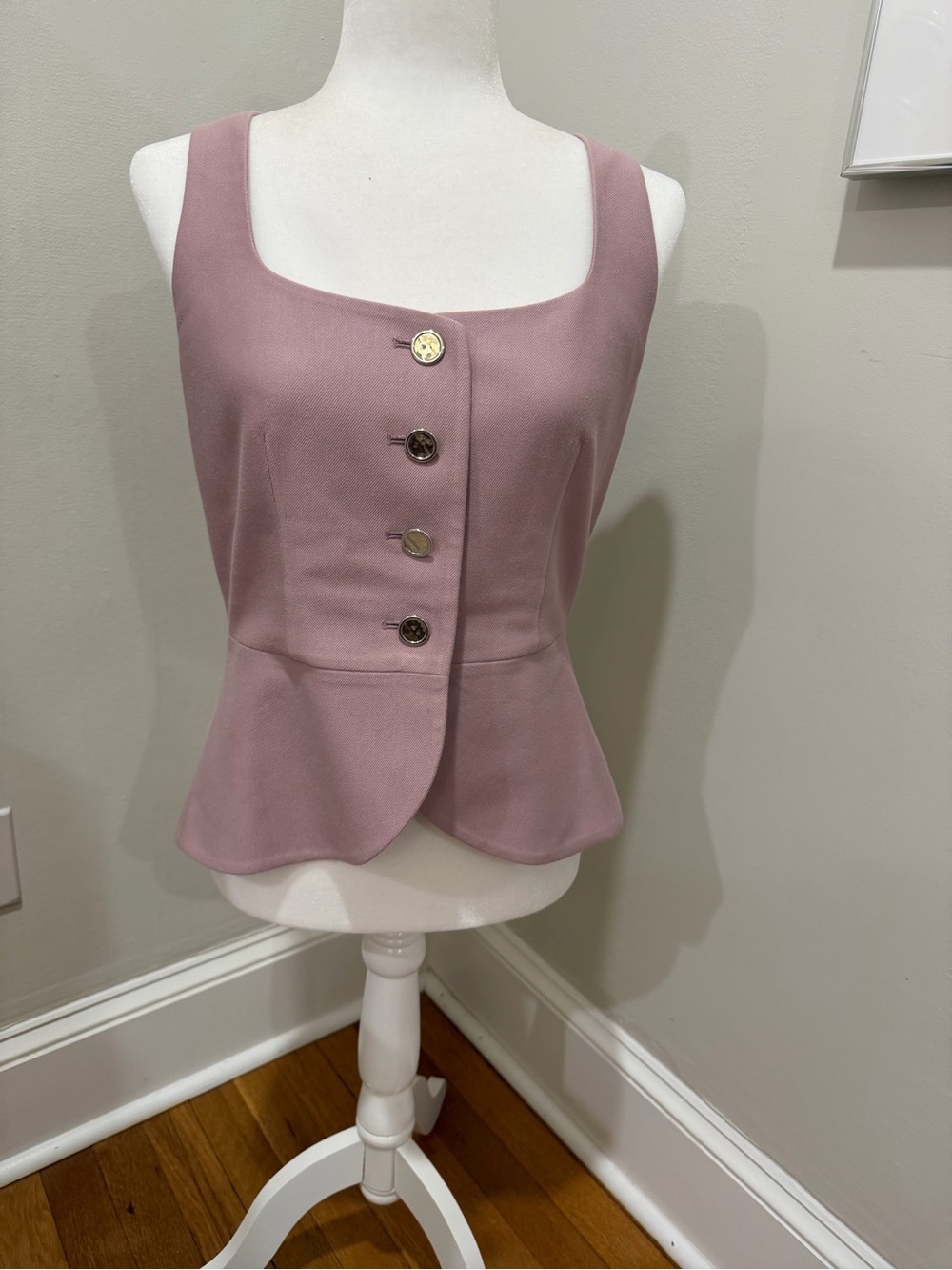 White House Black Market Rose Pink Peplum Button-Front Top